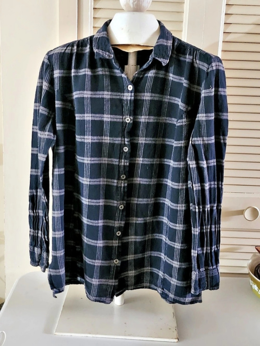 Ruff Hewn Plaid Button Down in Blue & Black Size XL